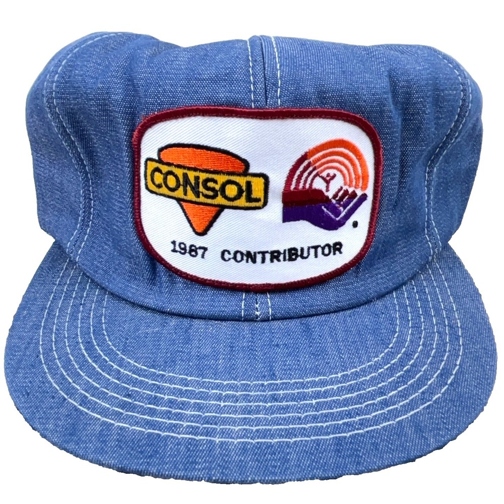 Vintage Denim Trucker Hat Cap Made In USA 80s Consol Coal Mining Patch Snap Back